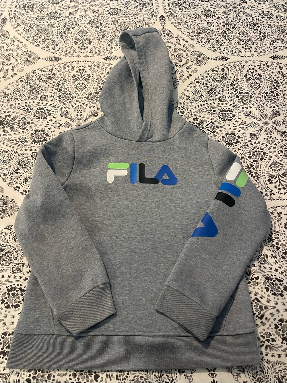 Fila Kids Gray Hoodie with Blue & Green Logo